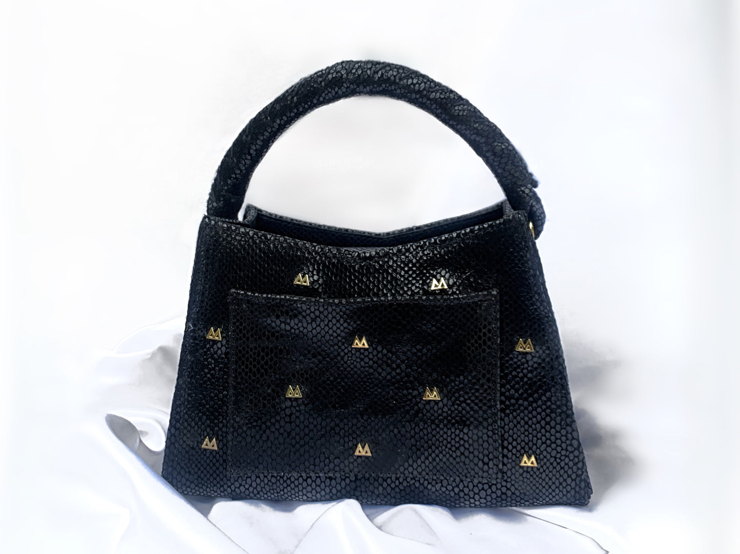 SAMPLE - GOLD LOGO STUDDED BLACK TOTE